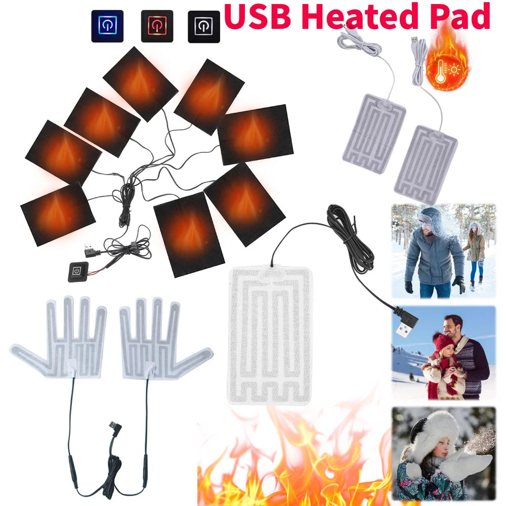 1 Pair USB Carbon Fiber Heated Glove Pads – Electric Heating Inserts for Winter Gloves, Camping, Hiking, Skiing & Cycling