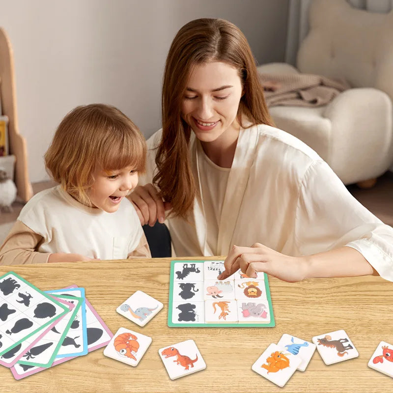 Montessori Wooden Shadow Matching Puzzle – Animal, Fruit & Shape Matching Educational Toy for Kids Ages 3-12