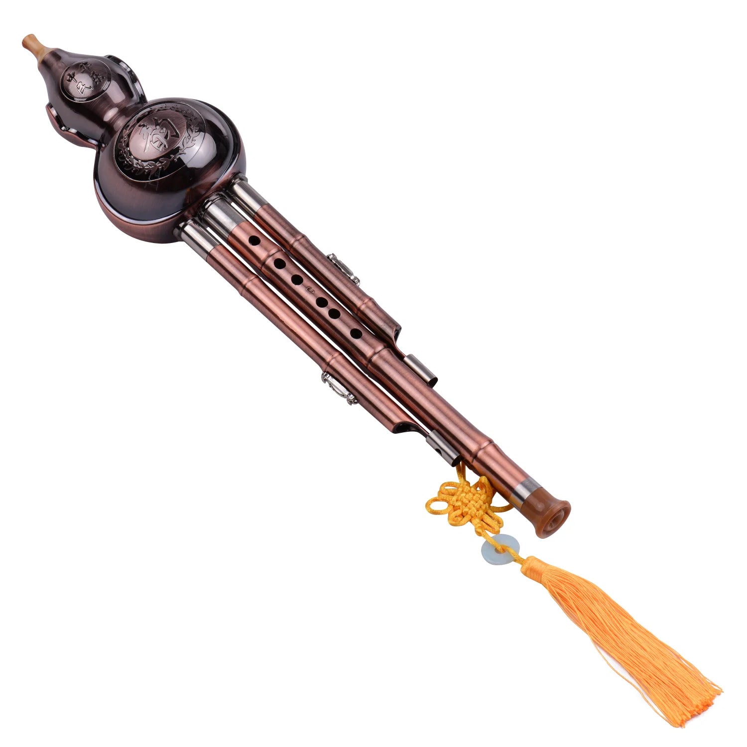 C-Key Hulusi 3-Tone Gourd Flute – Aluminum Body with Copper-Plated Pipes, Case & Decorative Knot