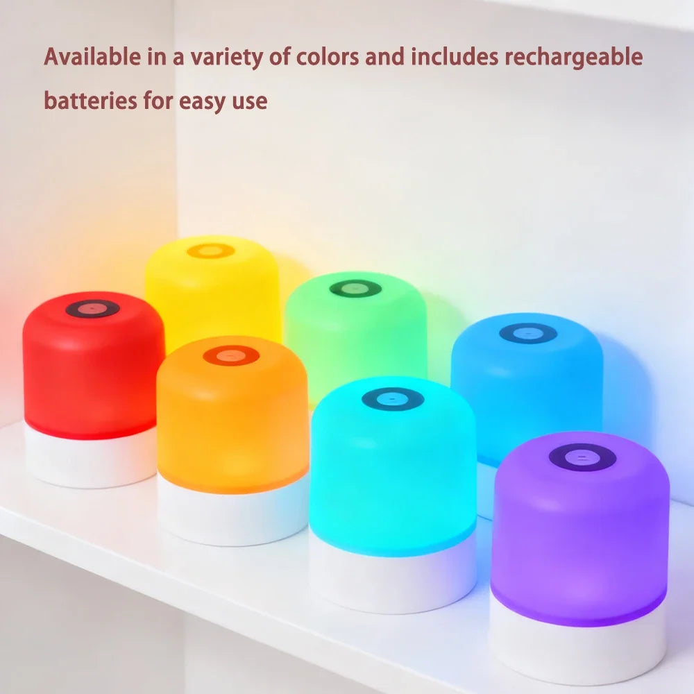 Dimmable LED Bedside Night Light – Rechargeable & Plug-In Touchscreen RGB Desk Lamp for Bedroom Reading