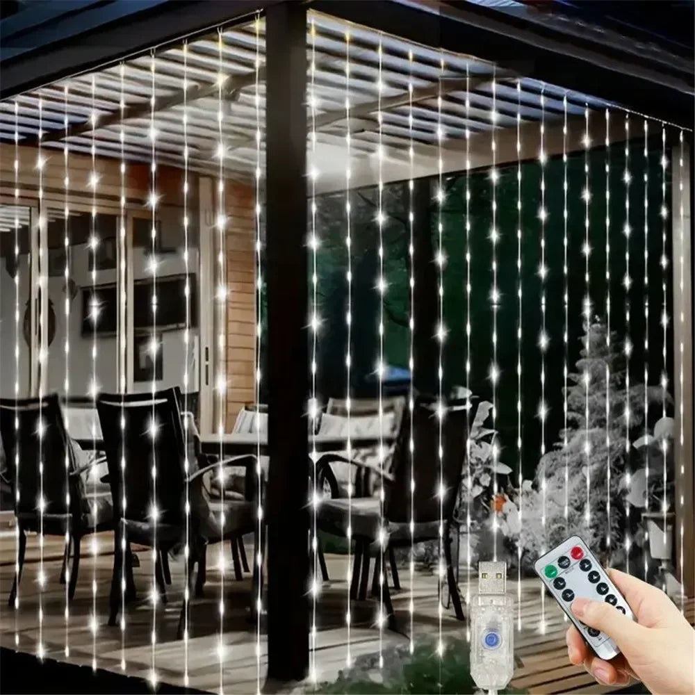 USB LED Curtain String Lights – 3×1m / 3×2m / 3×3m / 6×3m (9.8×3.3 / 9.8×6.6 / 9.8×9.8 / 19.7×9.8 ft) USB Powered with Remote – Fairy Lights for Wedding, Party & Home