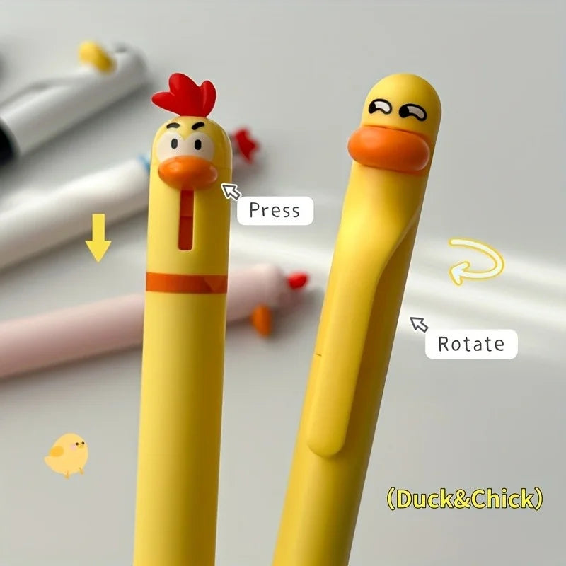 4-Pack Cute Chicken Rotating Ballpoint Pens 0.5mm Black Ink Novelty Press-Top Smooth Writing