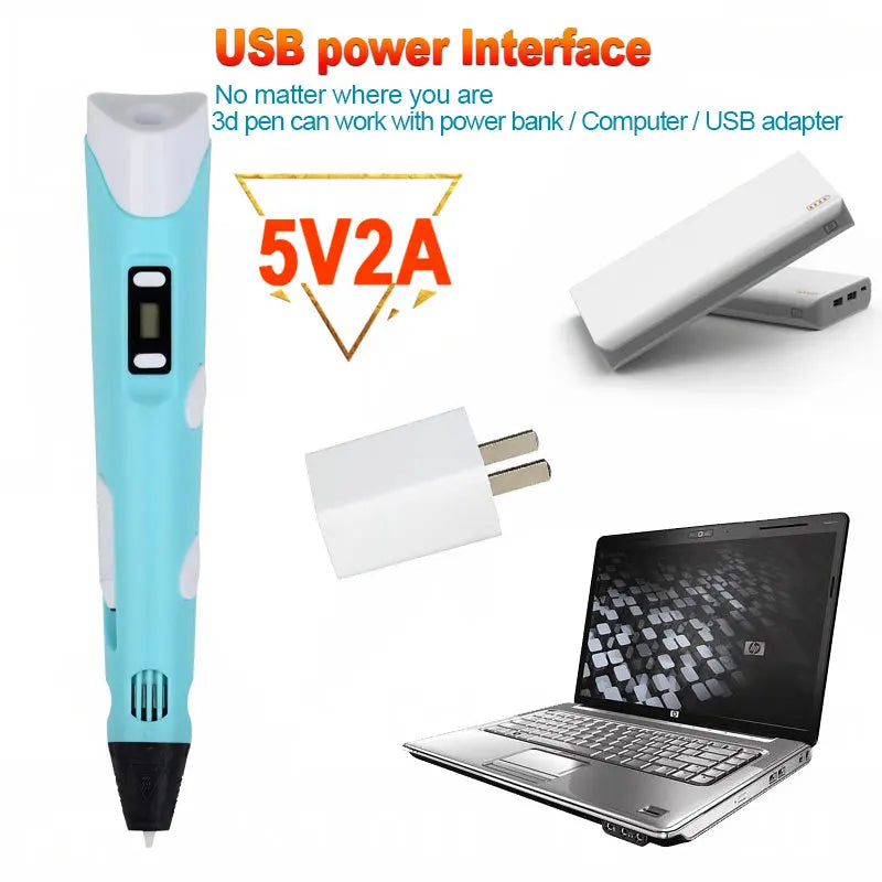 3D Printing Pen for Kids with Travel Case — PLA 1.75mm Filament, LED Display, Adjustable Temp & Speed, DIY Drawing Gift