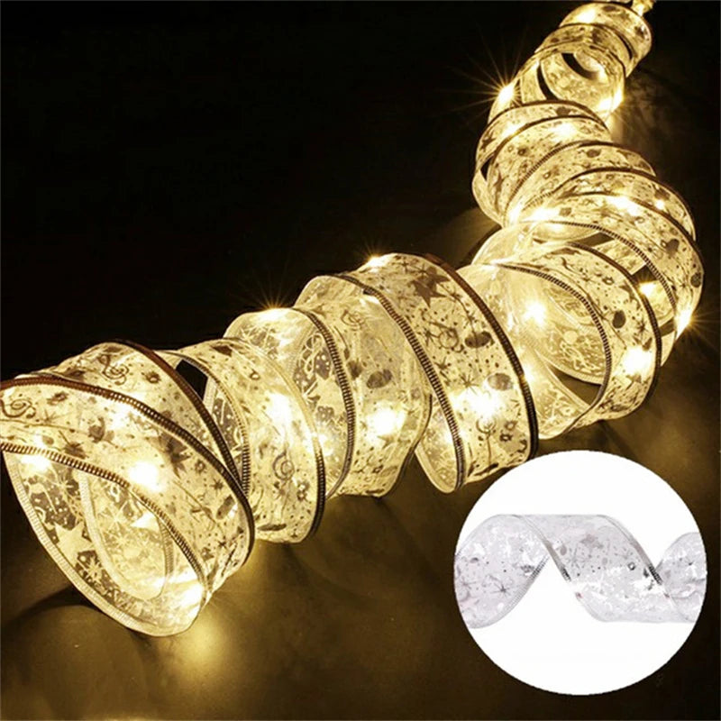 Christmas Ribbon LED Fairy Lights – 2m/5m/10m (6.6ft/16.4ft/32.8ft) Battery-Powered Ribbon String Lights for Home, Tree & Holiday Decor