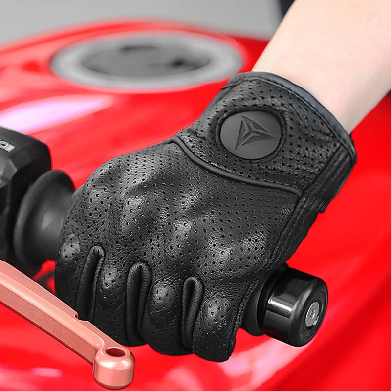 Motorcycle Leather Gloves Unisex – Carbon Knuckle, Touchscreen Winter Riding Gloves for Motorbike, Motocross and ATV