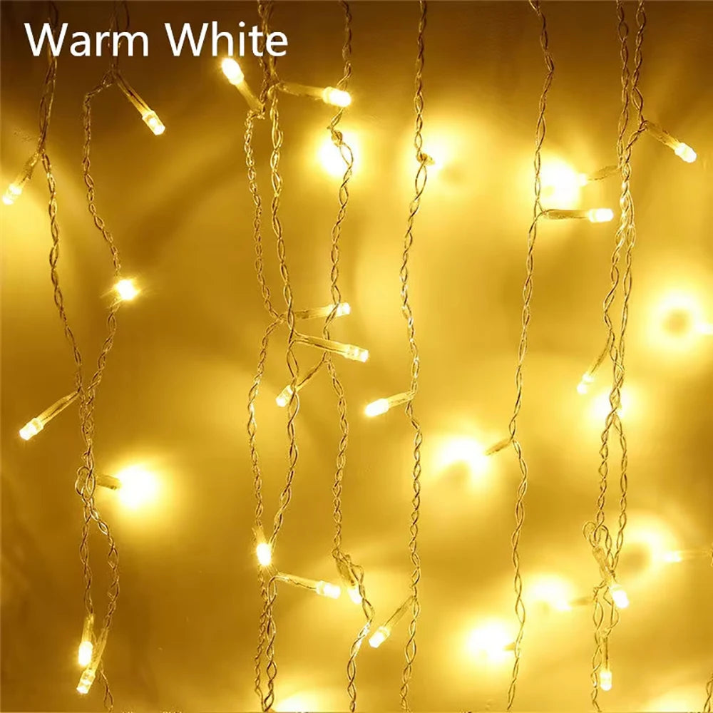 LED Curtain Icicle String Lights 5M (16.4 ft) x 0.4–0.6M (15.7–23.6 in) 96 LED Waterfall Festoon, Outdoor Christmas Garden & Eaves Decor