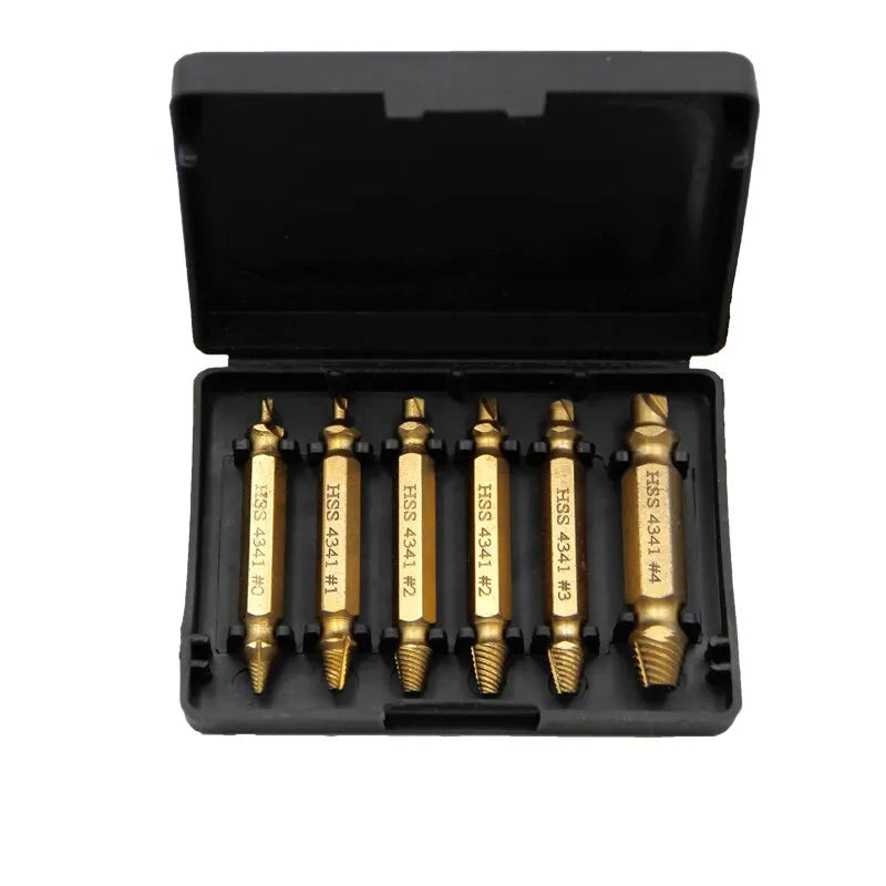 6-Piece HSS Double-Head Screw Extractor Set – Slide-Tooth Broken Screw Removal Bits