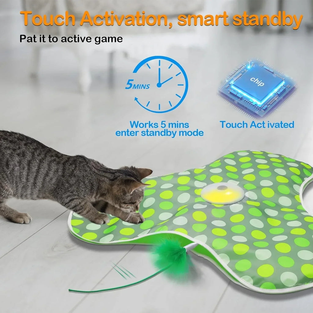 Interactive Hide and Seek Cat Toy – Motion-Activated Squeaky Mouse with Concealed Feather Wand, USB Rechargeable