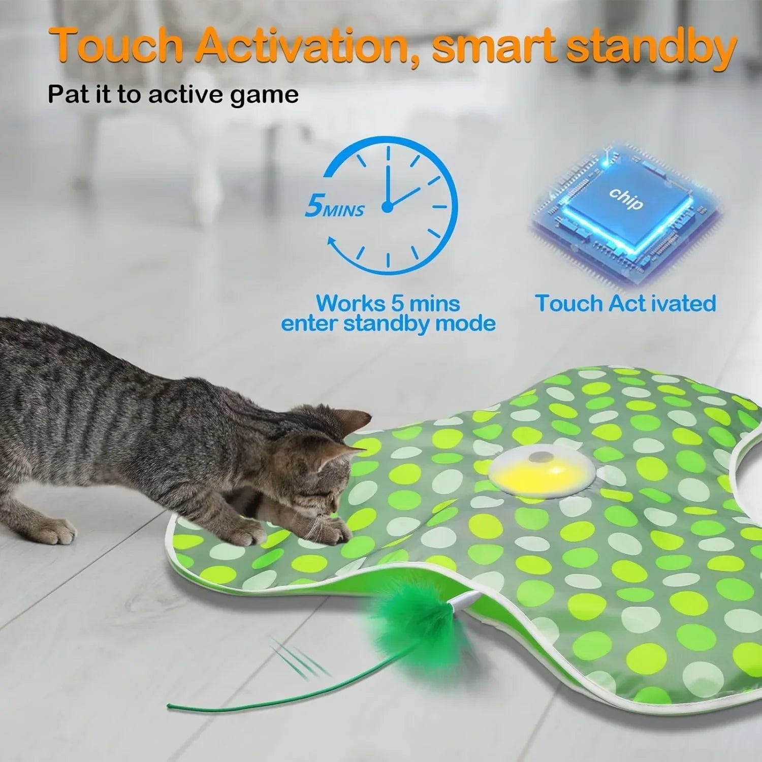 Interactive Hide and Seek Cat Toy – Motion-Activated Squeaky Mouse with Concealed Feather Wand, USB Rechargeable