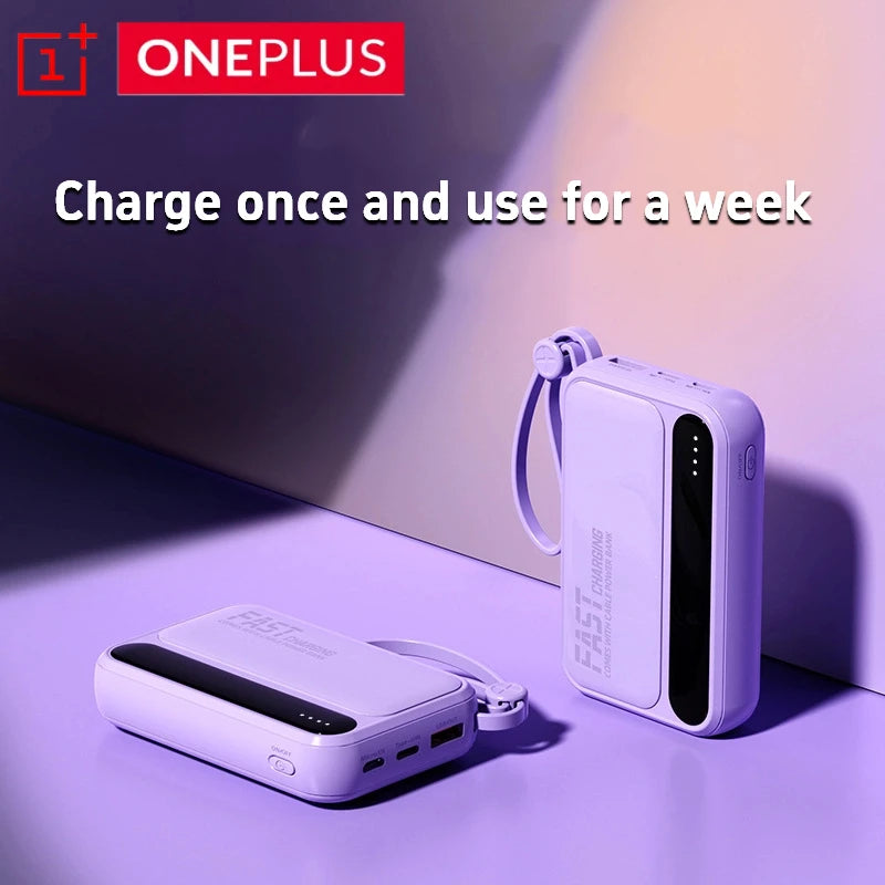 Mini Magnetic 10,000mAh Power Bank, Fast Charging Portable Charger with Built-In Cables, LED Display & Lanyard