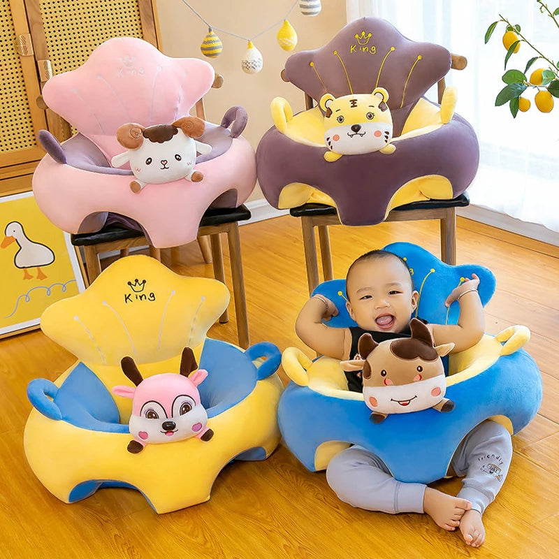 Plush Velvet Baby Sofa Seat Cover 50 x 50 x 40 cm (19.7 x 19.7 x 15.7 in) Learn-to-Sit Toddler Support Cover Cartoon Washable No Filling