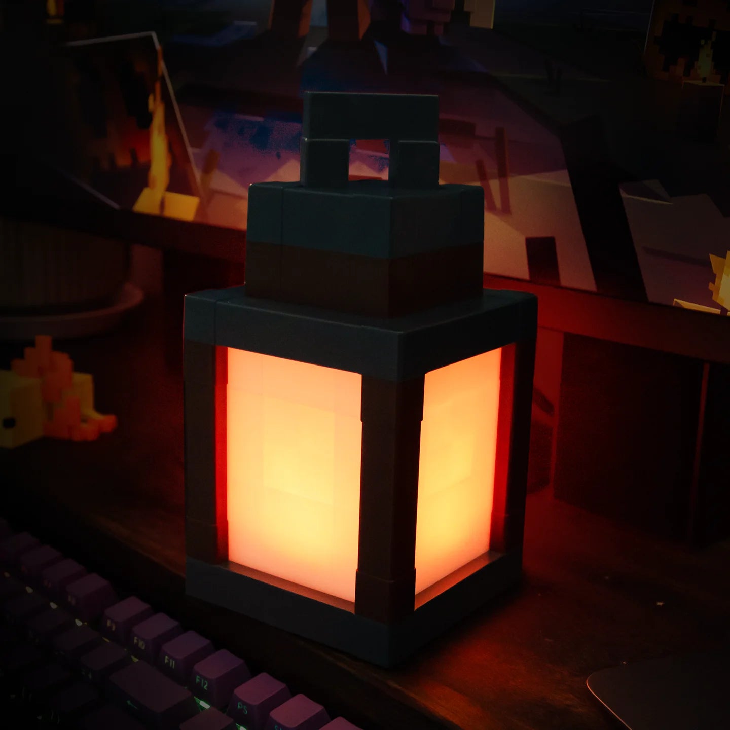 Pixel LED Night Light Portable Lantern – 16-Color Rechargeable Tabletop Lamp with Remote