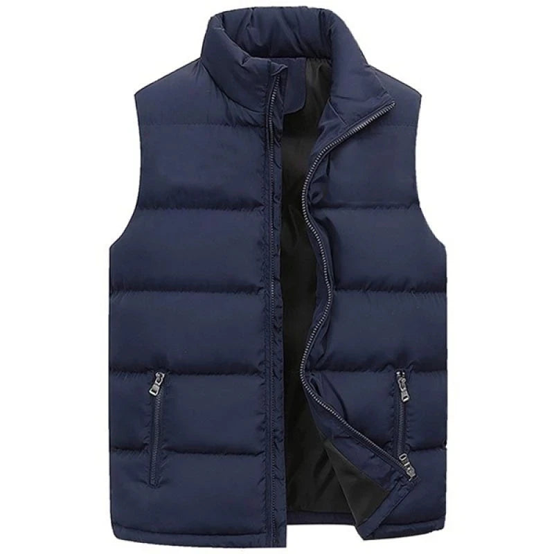 Men's Water-Resistant Vest Jacket - Warm Sleeveless Zipper Waistcoat with Stand-Up Collar, Casual Travel Outerwear