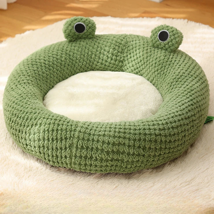 Frog-Shaped Semi-Enclosed Plush Pet Bed – Warm Cat House & Small Dog Den, Cozy Kitten Puppy Nest