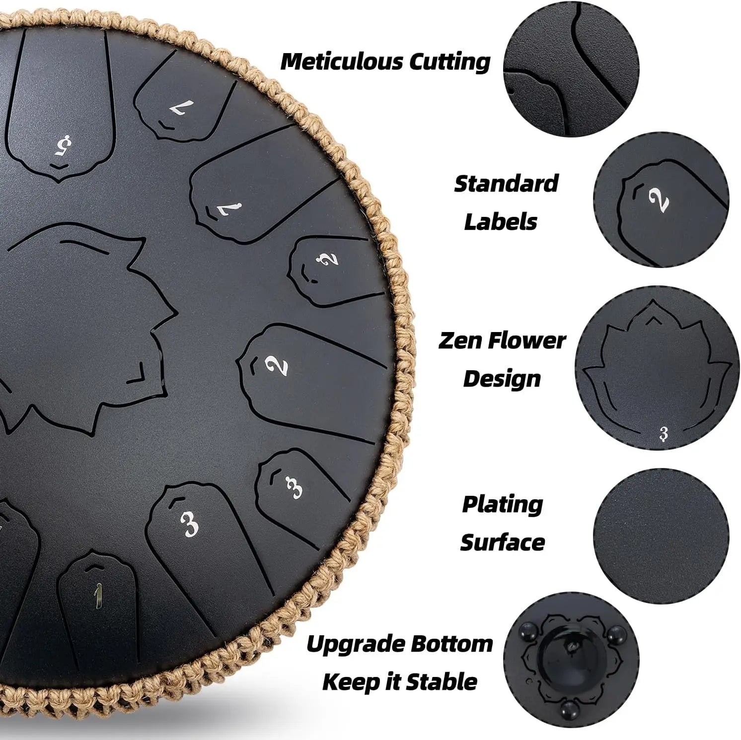 Steel Tongue Drum 13-Inch (32 cm) 15-Note C Scale Handpan-Style Percussion with Mallets & Carry Bag