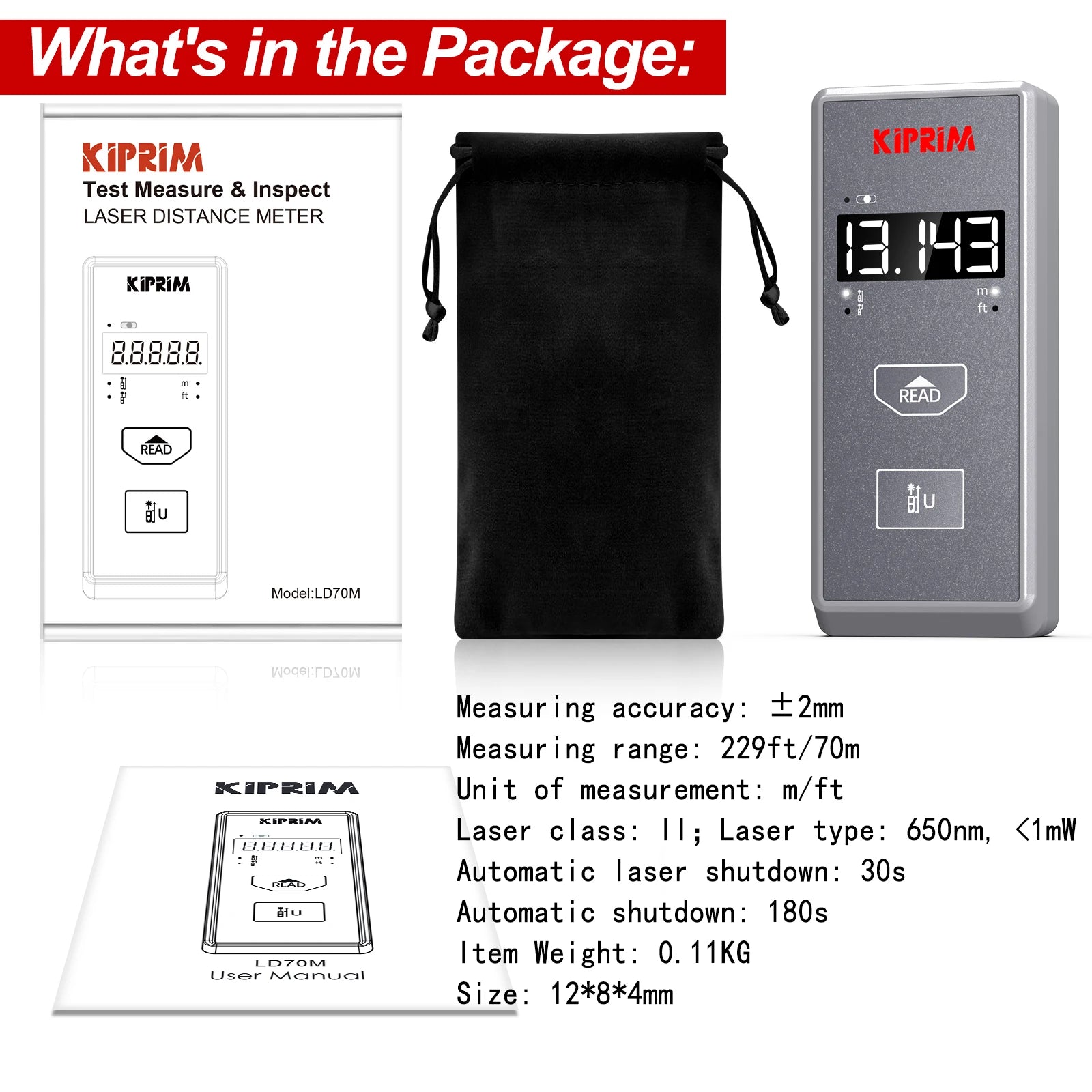 Mini Laser Rangefinder 50m / 70m / 100m (164ft / 229ft / 328ft) Portable Laser Distance Meter, High Accuracy ±2mm, Backlit