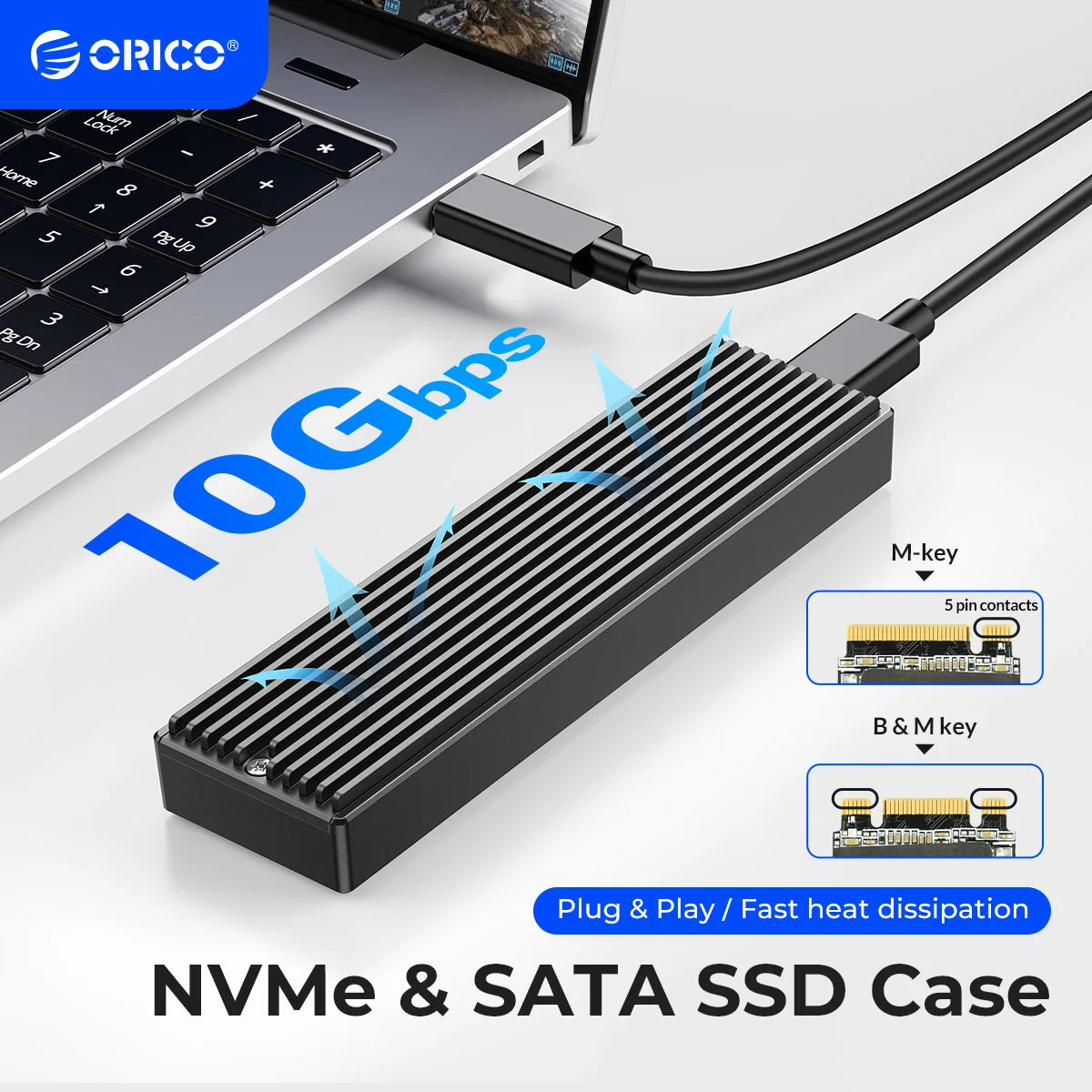M.2 NVMe & SATA SSD Enclosure USB-C — Supports 2230/2242/2260/2280 | USB 3.2 Gen2 10Gbps / Gen2x2 20Gbps