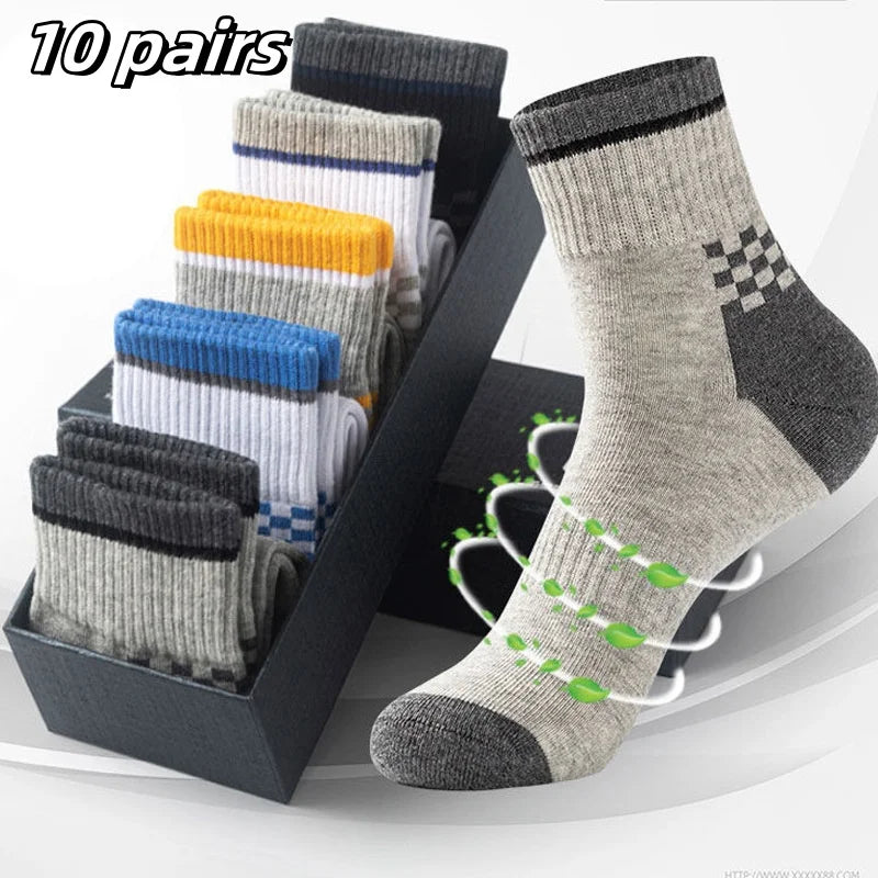 Men's Breathable Sports Crew Socks, 3/5/10 Pairs, Polyester-Cotton Anti-Odor Sweat-Absorbent