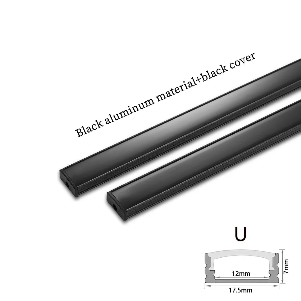LED Aluminum Profile Channel with Black PC Cover U/V Shape 0.5m (50cm / 19.7in) 1–30 Pack Fits 8–12mm LED Light Strips