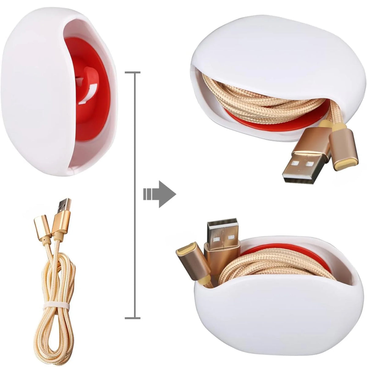 Automatic Cable Management Box - Self-Retracting Earphone & Charging Cable Organizer, Compact 2 in x 2.7 in (5 x 6.8 cm)