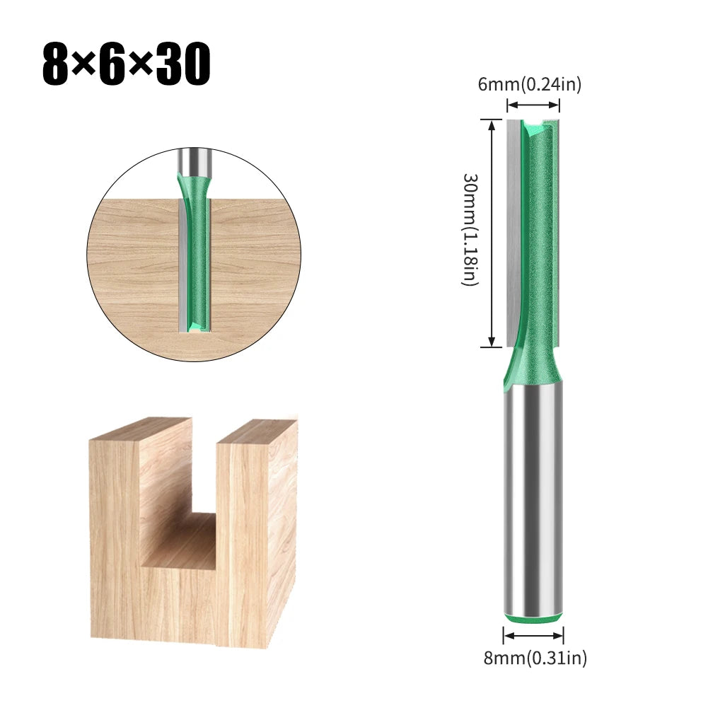 Tungsten Carbide Router Bit 3-20mm (0.12-0.79 in) Diameter, 8mm (0.315 in) Shank, Single/Double Flute Straight Bit for Woodworking