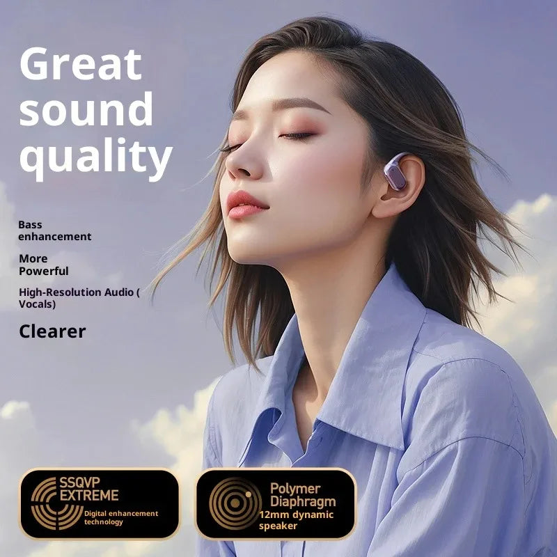 Clip-On Wireless Bluetooth Earphones with LED, Active Noise-Cancelling TWS Sport & Gaming Earbuds