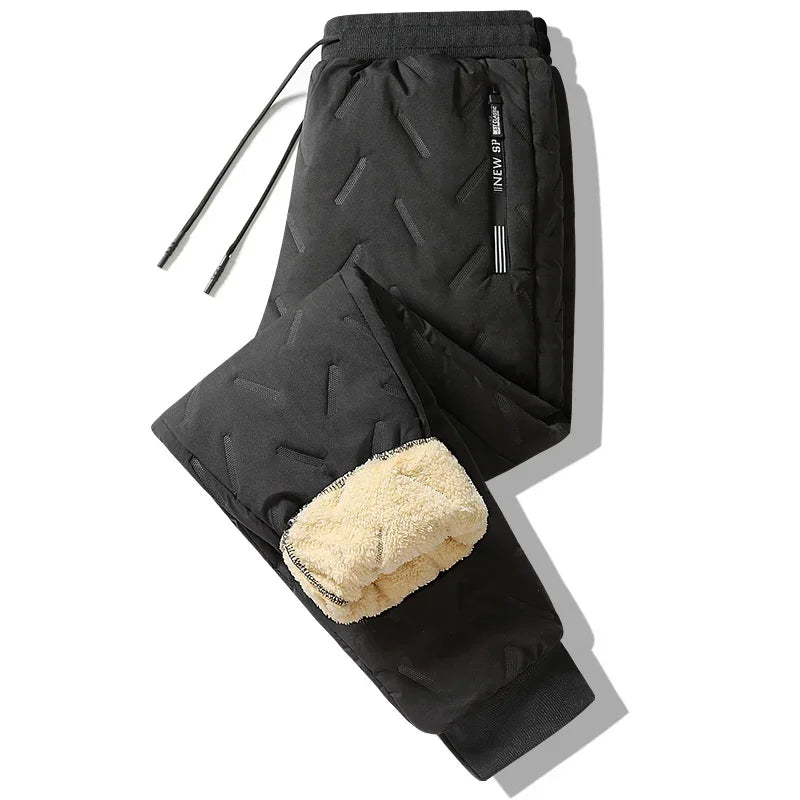 Men's Thermal Fleece Sweatpants Plush Lambswool-Like Lined Windproof Waterproof Casual Pants