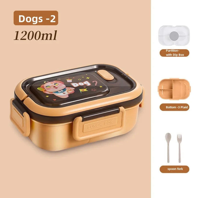 1200ml (1.2L / 40.6 fl oz) Double Layer Leakproof Microwaveable Lunch Box with Fork and Spoon - Portable Compartmental Bento Box for Picnic & Meal Prep