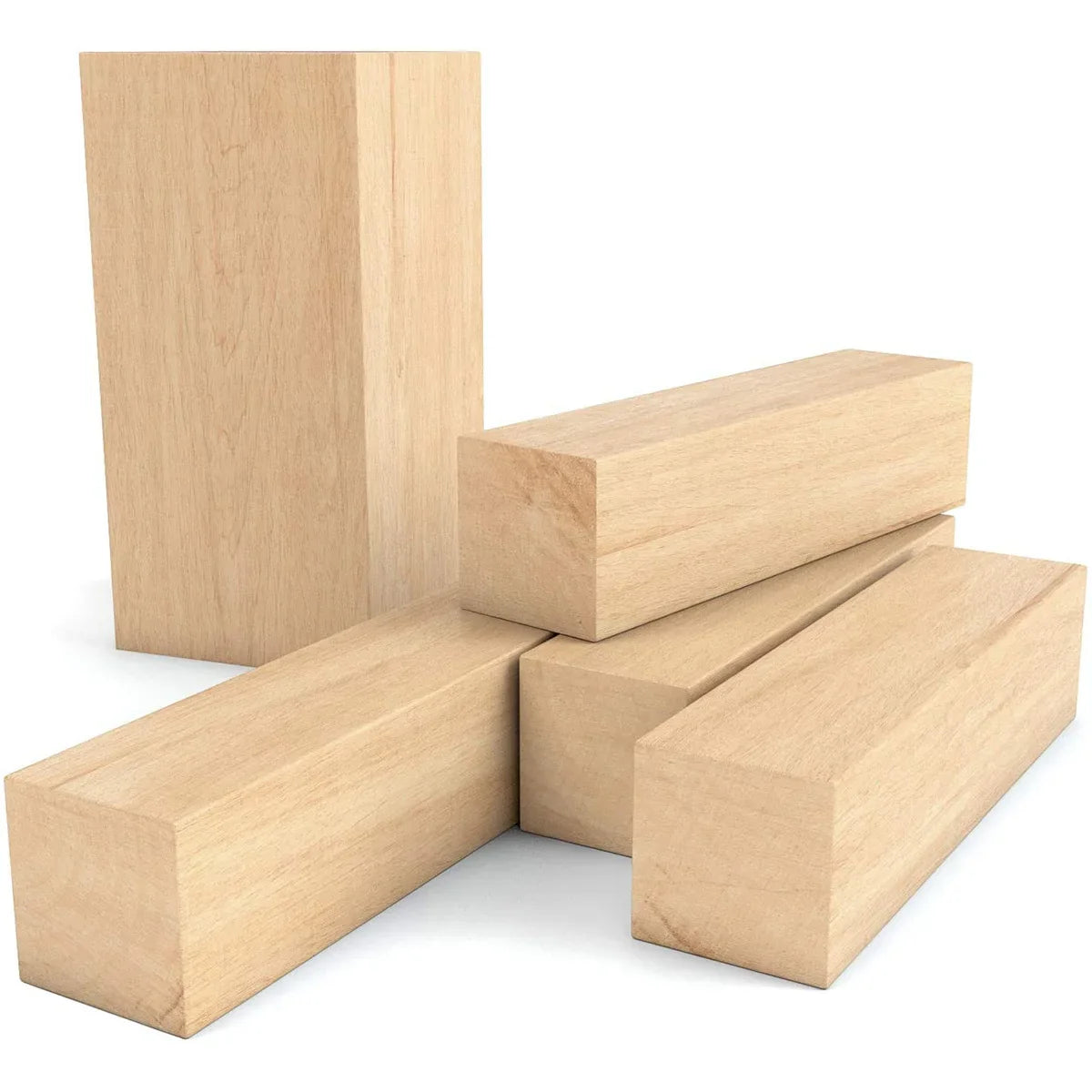 5-Piece Basswood Carving Block Set — 1 block 4×2×2 in (10×5×5 cm) + 4 blocks 4×1×1 in (10×2.5×2.5 cm) Unfinished Wood for Carving, Whittling & DIY Crafts