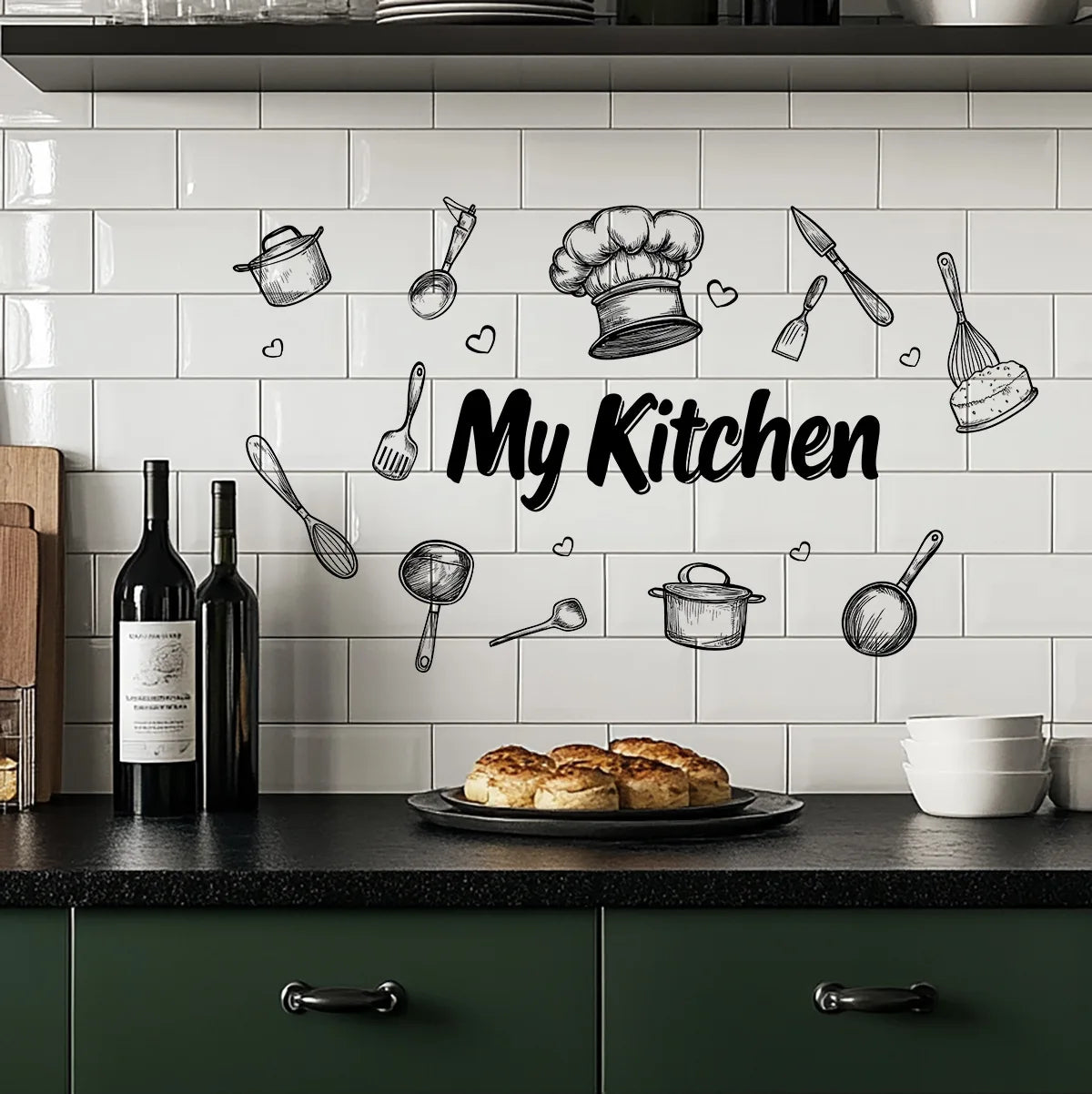 1-Piece Kitchen Utensils Self-Adhesive PVC Wall Sticker Waterproof Kitchen & Dining Room Decor