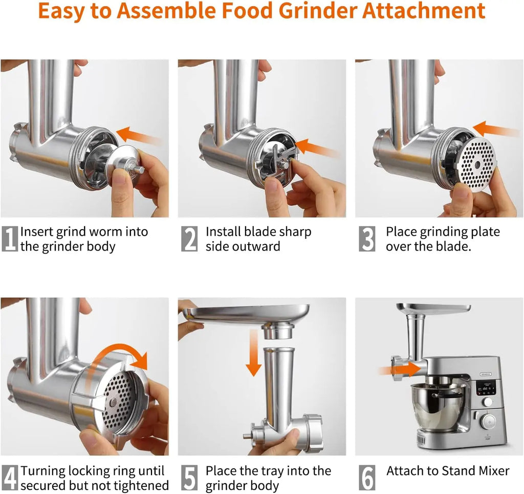 Stand Mixer Pasta & Meat Grinder Attachment Kit – Stainless Steel Fettuccine Cutter 6mm, Adjustable Roller, Sausage Stuffer & Cleaning Brush
