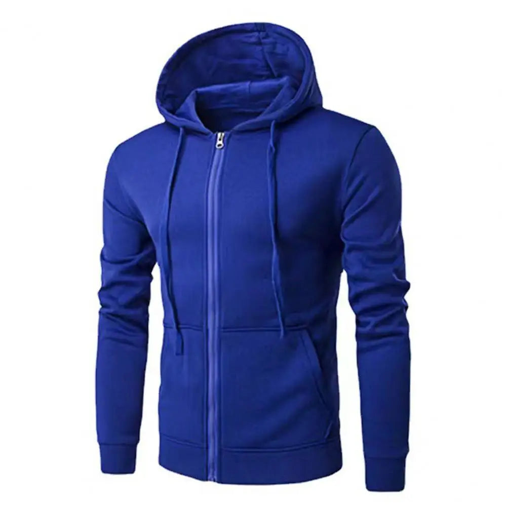 Men's Slim-Fit Zipper Hoodie Jacket – Autumn/Winter Long Sleeve Knit Polyester
