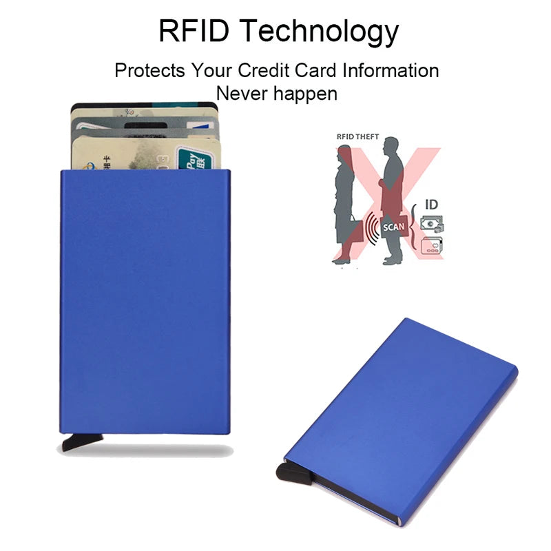 RFID Metal Pop-Up Card Holder Wallet – Slim Minimalist Small Black Unisex