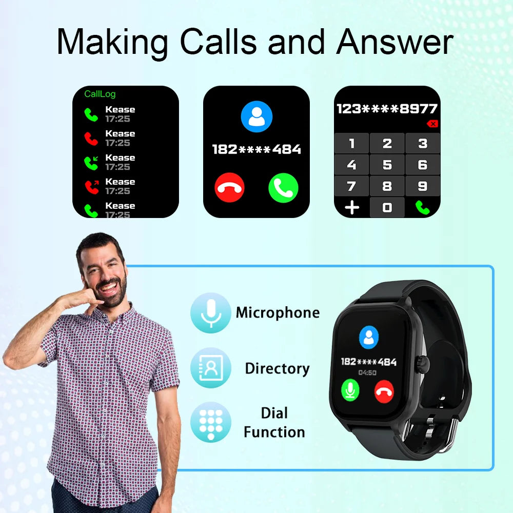 Bluetooth Smartwatch with Speaker — Answer Calls, Heart Rate & SpO2 Monitor, Calorie & Sleep Tracker, 2.01-inch Square Display