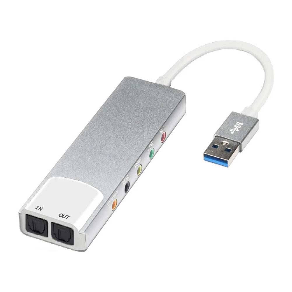 External USB Sound Card 6-in-1 3.5mm Audio Adapter — USB Audio Interface for Laptop Headset