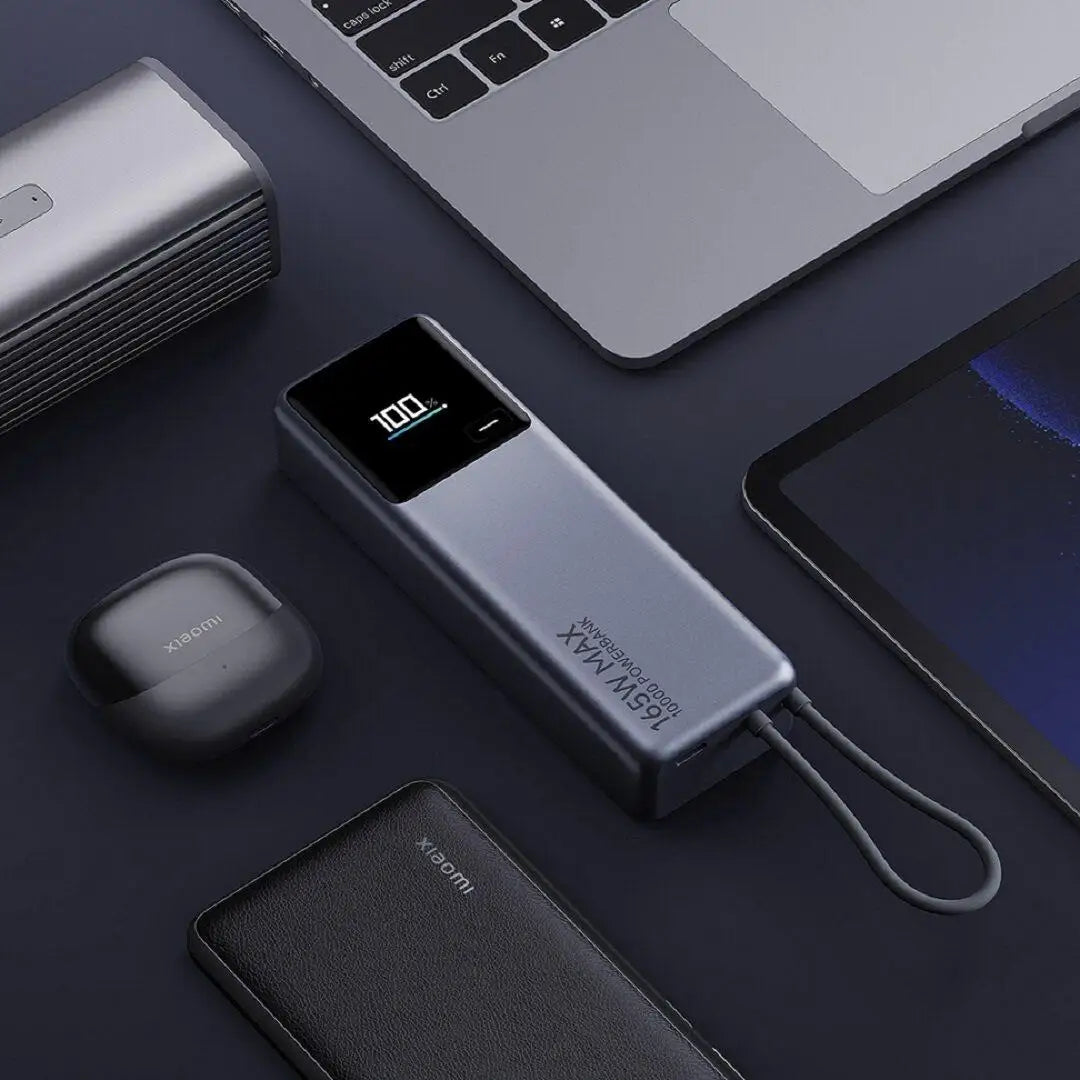 165W Portable Power Bank 10000mAh with Built-in USB-C Cable, Color Smart Display & Dual-Port Fast Charging for iPhone, Android & Laptops