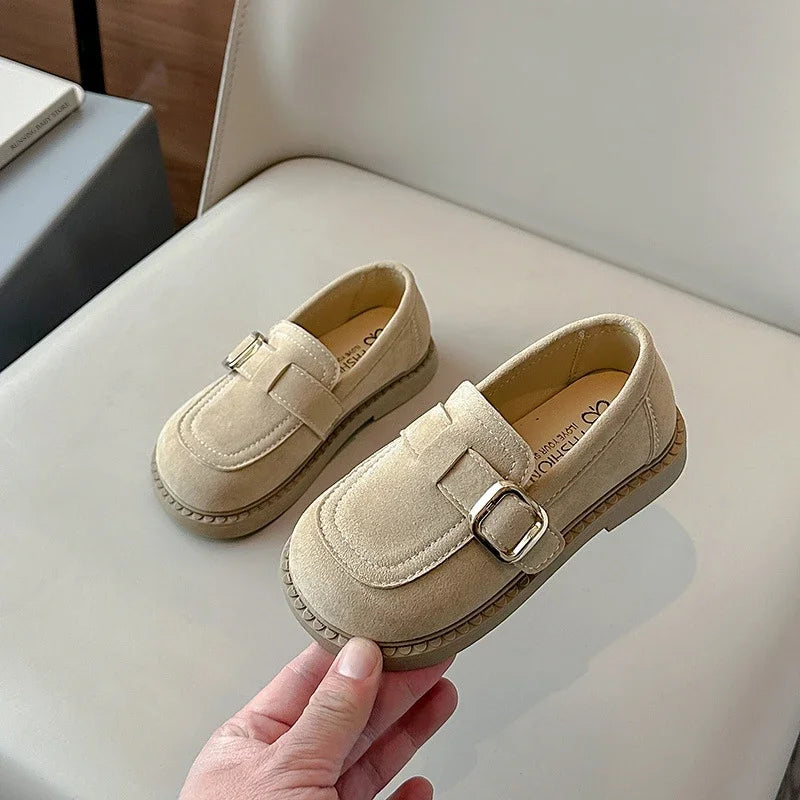 Girls Hook-and-Loop Loafers – Soft PU Leather Flats for Kids, Casual School Shoes, Anti-Slip Round Toe