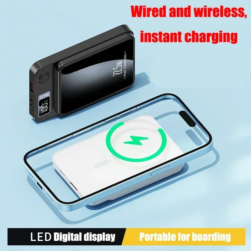 Wireless Magnetic Power Bank 22.5W Fast Charge – 50,000/100,000/200,000mAh Portable Qi Powerbank with 15W Wireless, USB-C & LED Display
