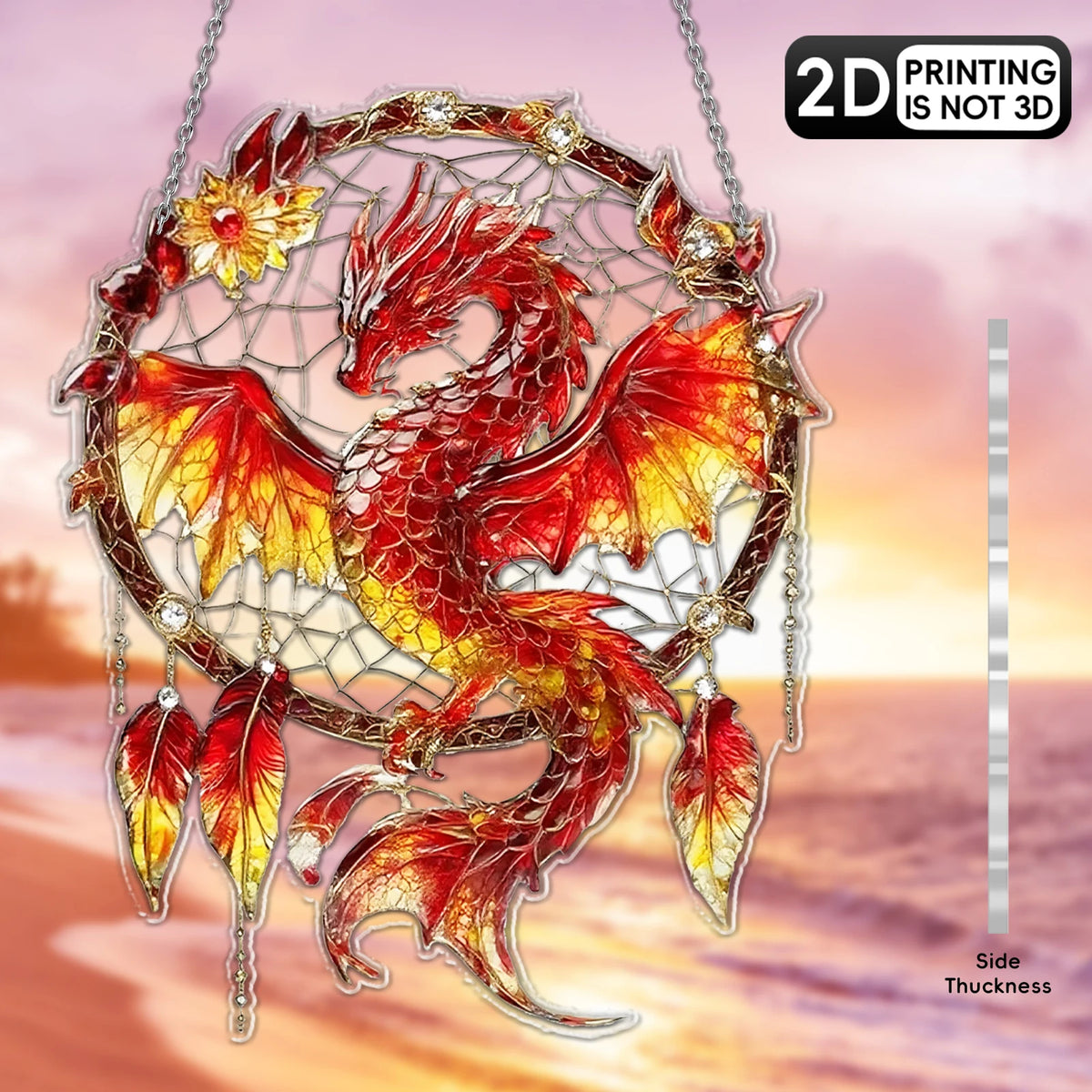 Fantasy Dragon Acrylic Sun Catcher – Green & Red 2D Hanging Window and Door Dreamcatcher Home Decor Gift
