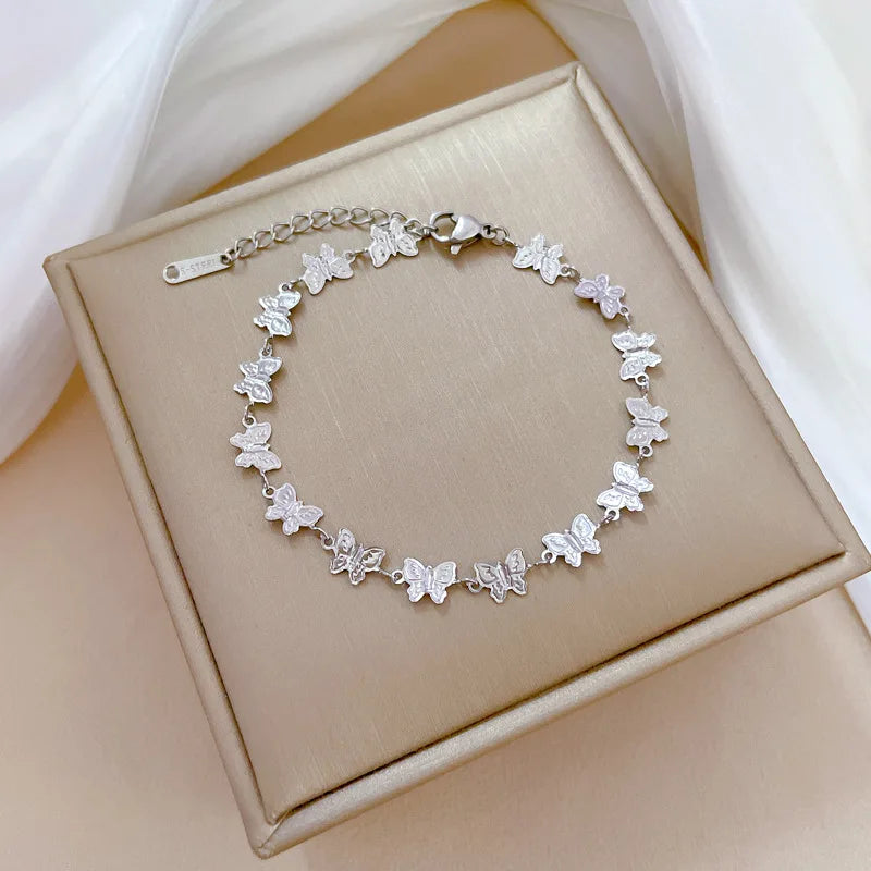 316L Stainless Steel Luxury Butterfly Charm Chain Bracelet Waterproof Non-Fading Party Jewelry Gift for Women & Girls
