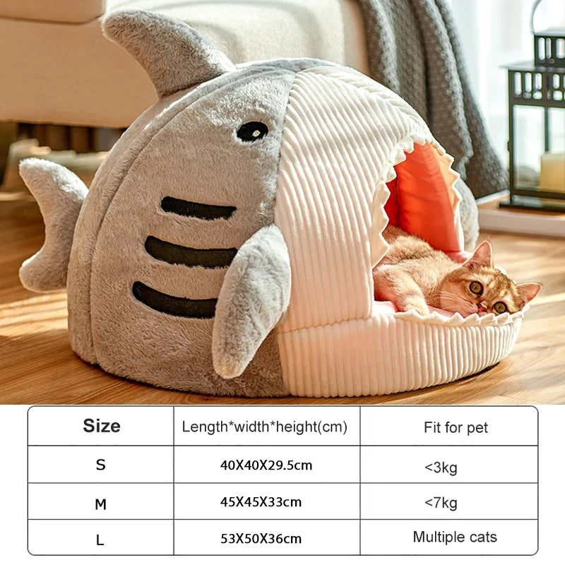 Winter Warm Enclosed Cat Cave Bed, Plush Portable Pet Nest, Cozy Kitten Basket Cushion Mat