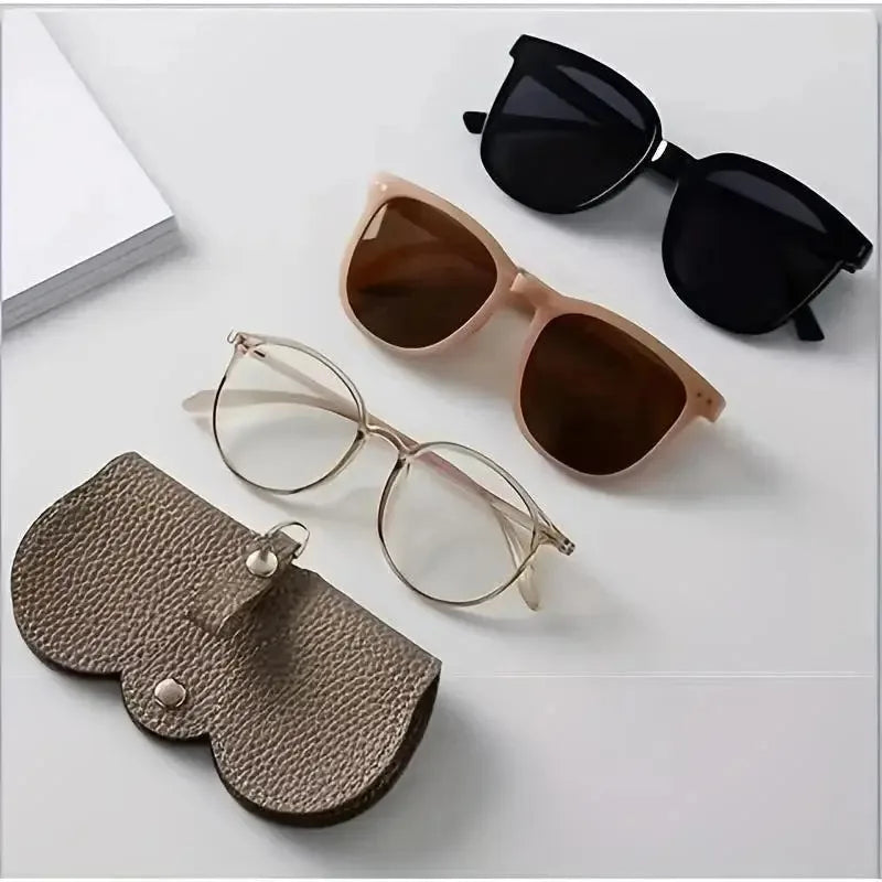 Litchi Embossed PU Leather Sunglasses Case with Hanging Strap Portable Eyewear Pouch for Sunglasses and Reading Glasses