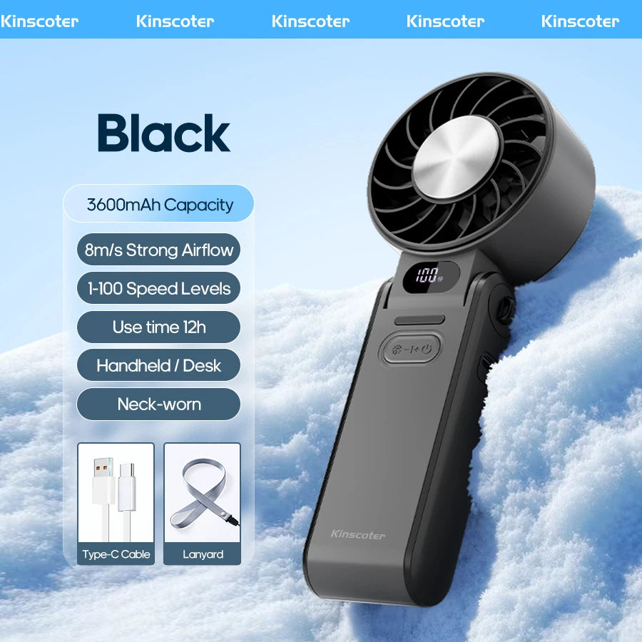Portable High-Speed Handheld Fan 3600mAh Rechargeable 100 Adjustable Speeds Foldable Mini Turbo Fan
