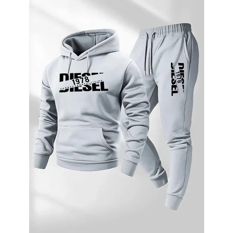 Men's Autumn/Winter Hooded Tracksuit Set – Casual Hoodie & Jogger Pants Two-Piece