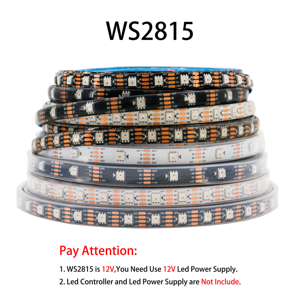 5050 RGB Addressable LED Strip Lights – Individually Addressable 30/60/144 LEDs per Meter, Smart RGB Tape, 5V/12V DC, IP30/IP65/IP67