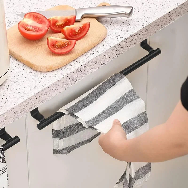 Stainless Steel Over-Cabinet Towel Rack - No-Drill Over-Door Towel Bar Holder for Kitchen & Bathroom, 24×7 cm (9.4×2.8 in) & 36×7 cm (14.2×2.8 in)