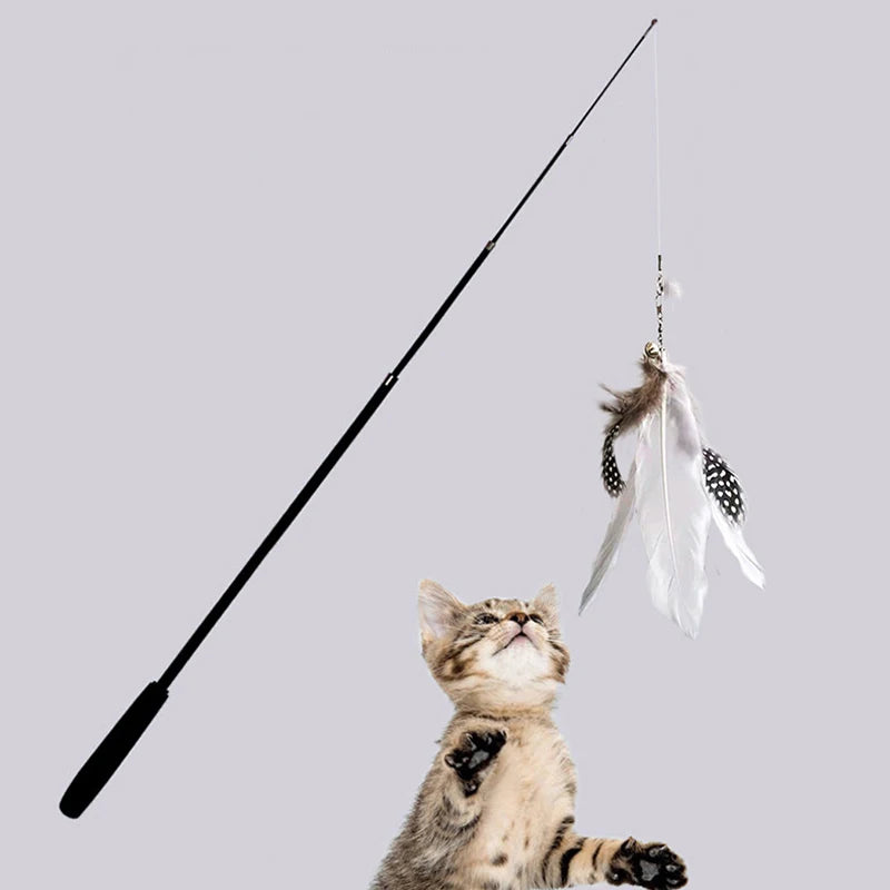Telescopic Cat Wand 1.8m (6 ft) Extendable Feather Teaser Scratch-Resistant Interactive Cat Toy