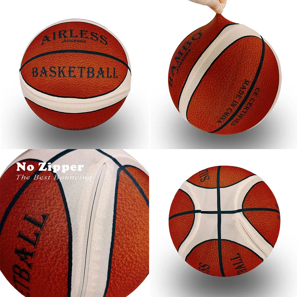 Silent Indoor Basketball — Quiet PU Foam Ball with Fabric Cover | Size 7 (29.5 in / 75 cm), Size 6 (28.9 in / 73.4 cm), Size 5 (27.9 in / 70.9 cm) for Training & Home Practice
