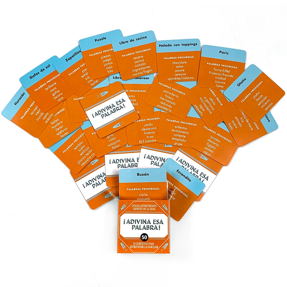 Spanish Mini Card Game Name That Word - 50 Cards for Family, Party & Camping