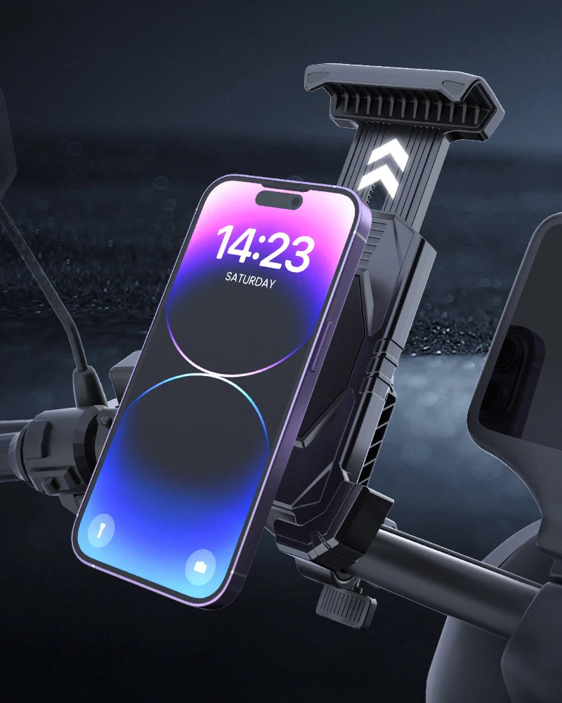 Universal Bike & Motorcycle Phone Holder — Handlebar Mount for 4.7–7.2 in (12–18.3 cm) Smartphones, Fits 13–30 mm (0.51–1.18 in) Handlebars, 360° Rotation
